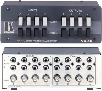 KRAMER - Sélecteur passif CV & audio stéréo 4x4 Mecanique - Format : Desktop - (option rack : RK-4E/S)